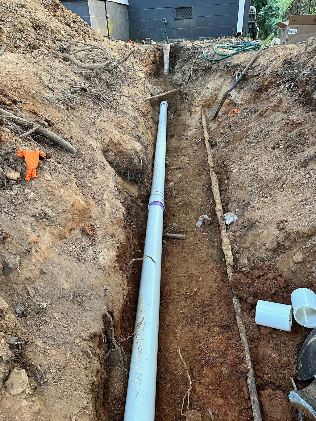 Underground pipework in an open trench
